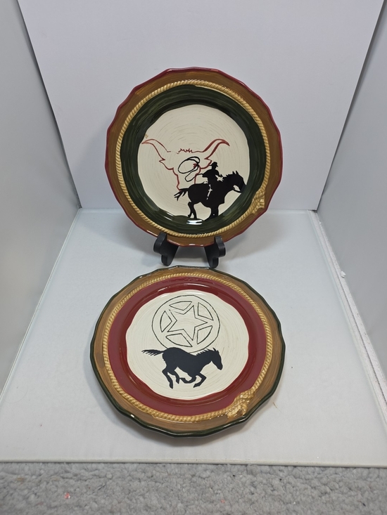 Williams Sonoma Other - Sonoma Happy Trails Western Cowboy Horse Salad Plates Set of 2 8.75"